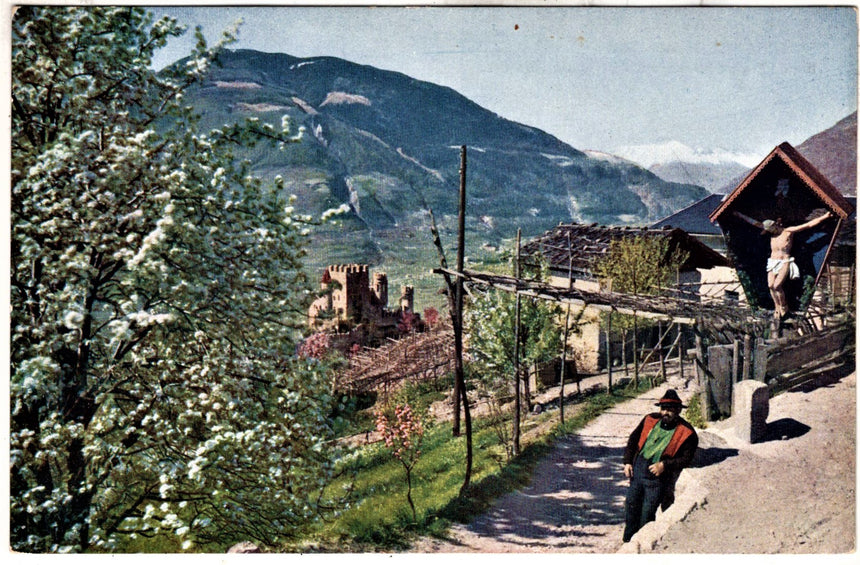 Cartolina antica Merano Kurort Meran in Sudtirol am wege nachder Burg Tirol