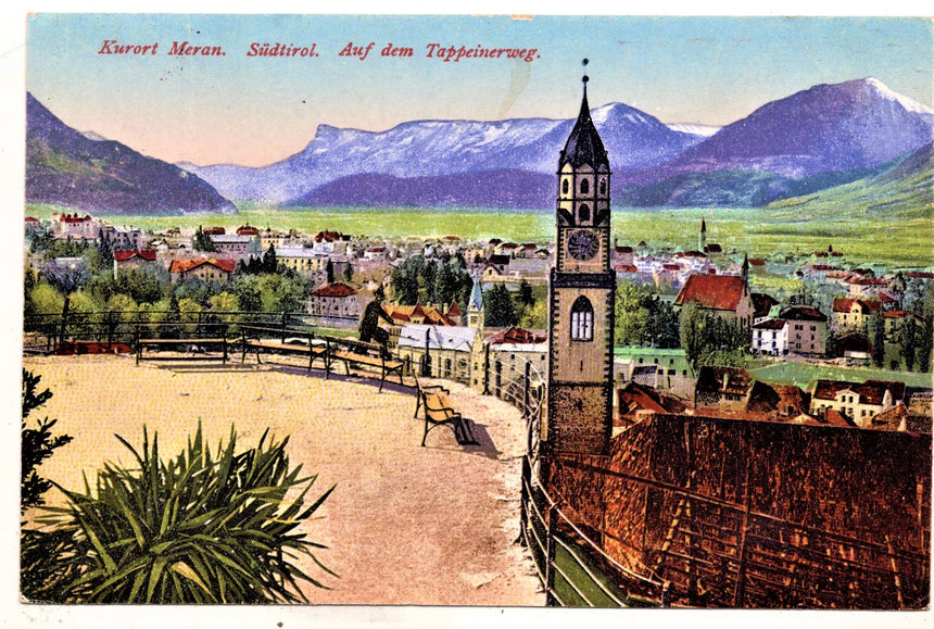 Cartolina antica Meran auf dem Tappainerweg Meran su bollo 10cm