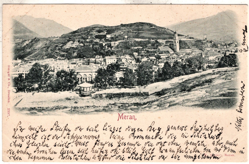 Cartolina antica Merano panorama di Meran