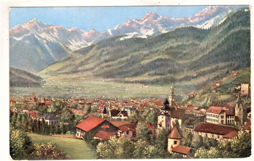 Cartolina antica Merano panorama con Maia Alta da Bolzano