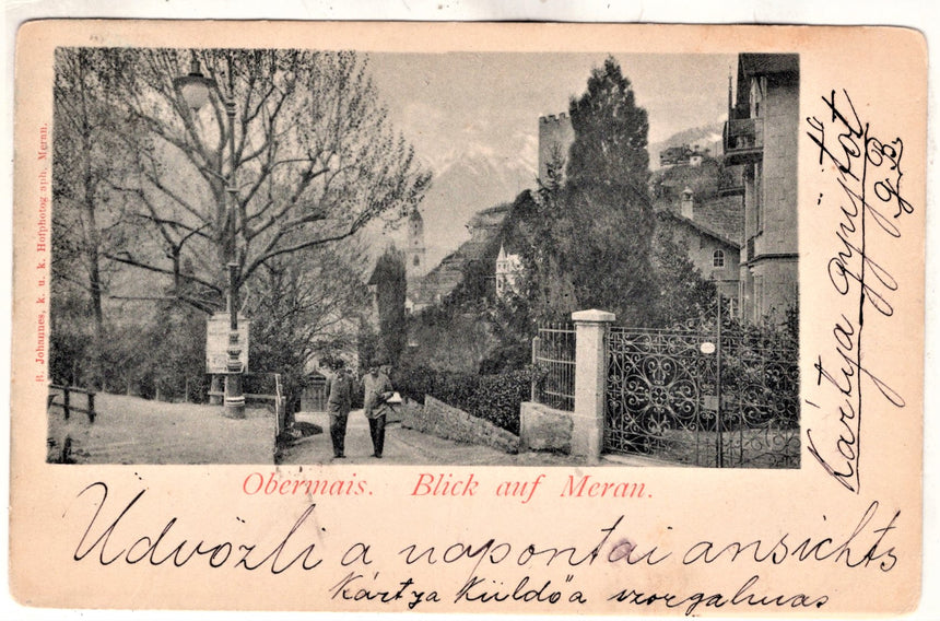 Cartolina antica Merano Obermais blick auf Meran