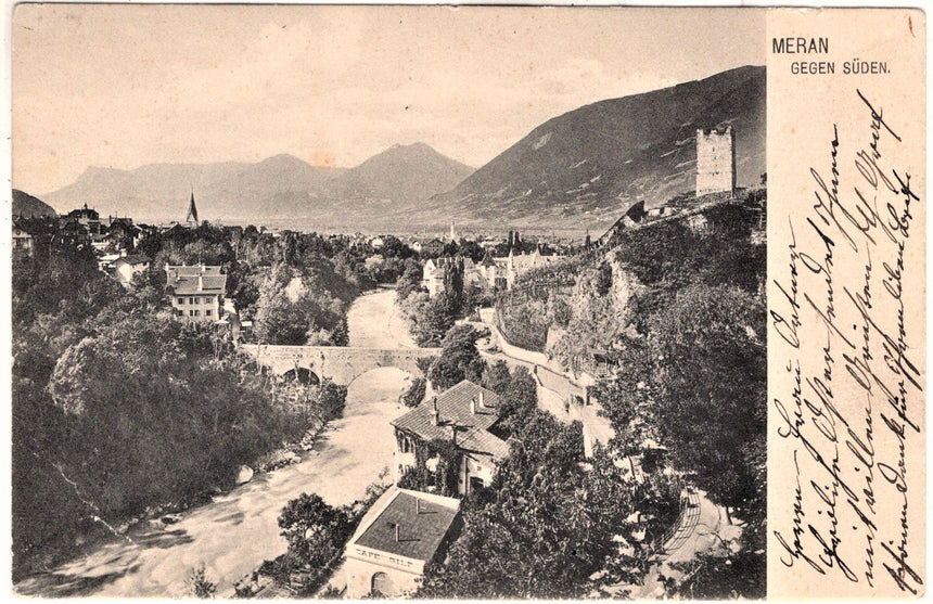 Cartolina antica Merano Meran gegen suden