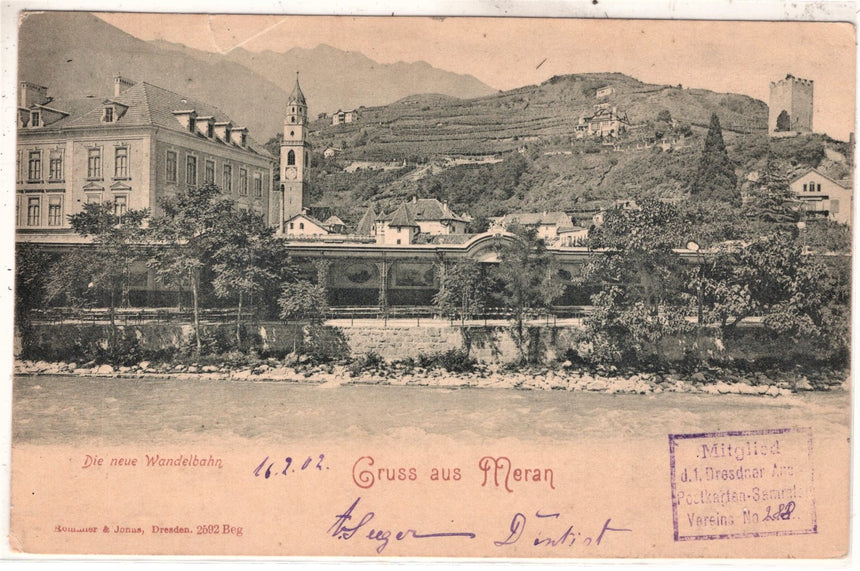 Cartolina antica Merano Gruss aus Meran die neue Wandlbahn