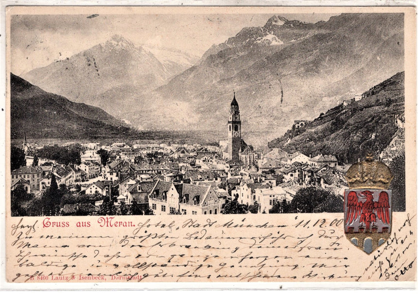 Cartolina antica Merano Gruss aus Meran sped con 25 Heller