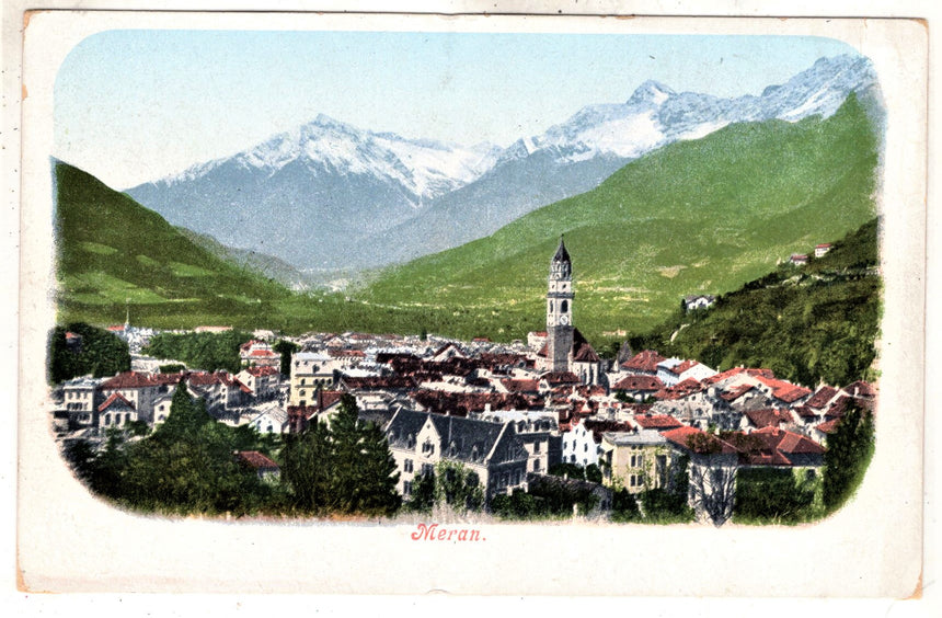 Cartolina antica Merano panorama nel 1900