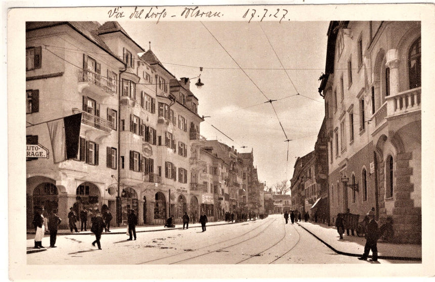 Cartolina antica Merano via delle corse Alto Adige Italia
