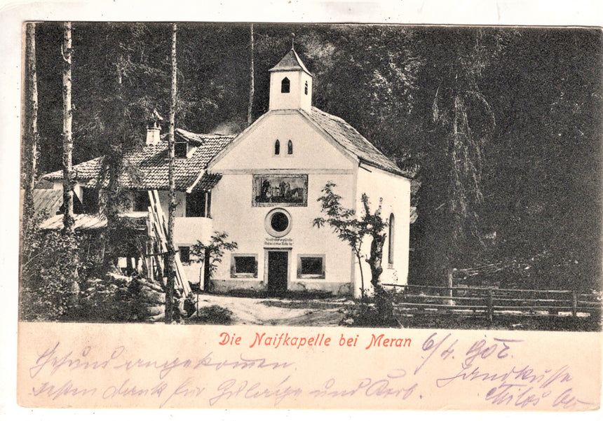 Cartolina antica Merano die Naiskapelle bei Meran