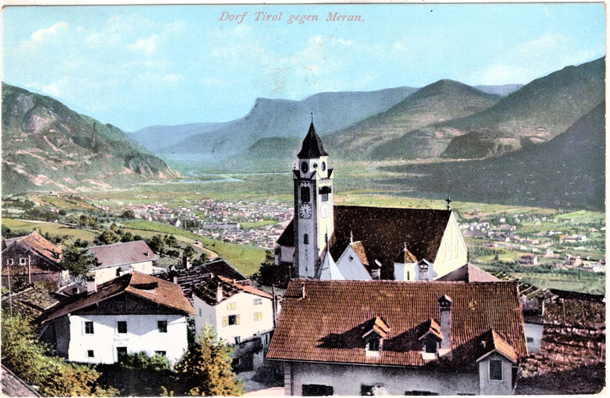 Cartolina antica Merano dorf Tirol gegen Meran