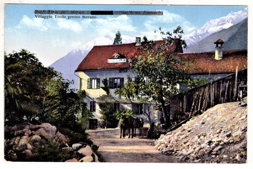 Cartolina antica Merano villaggio Tirolo modificata in italiano dopo il 1918