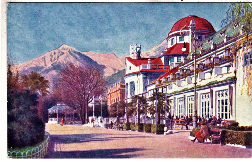 Cartolina antica Merano Casino di cura passeggiata e cima Tèlles