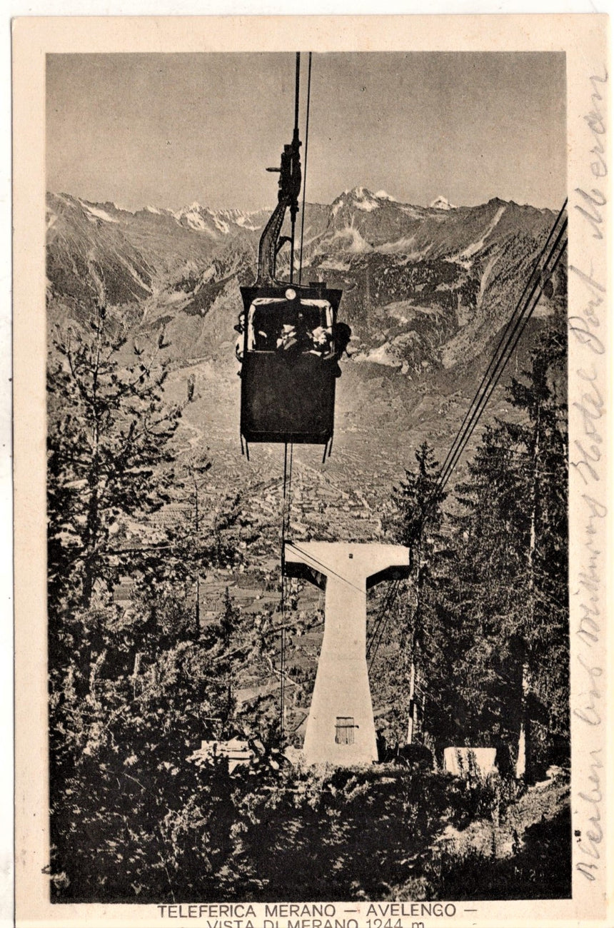 Cartolina antica Merano teleferica Avelengo Merano-Trento su 75 cens
