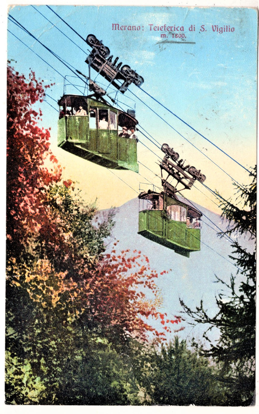 Cartolina antica Merano teleferica San Vigilio Merano-Trento