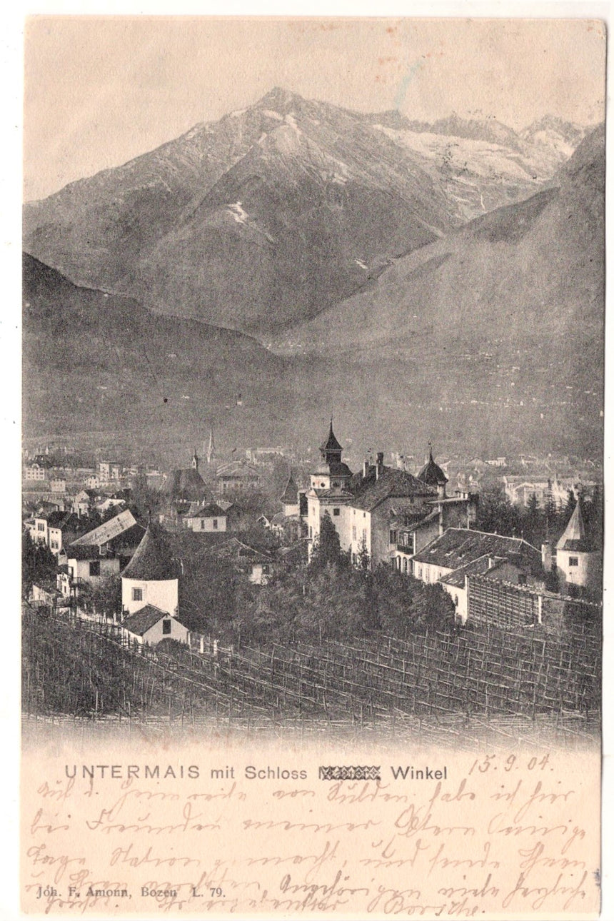 Cartolina antica Merano Untermais Meran mit Schloss Winkel