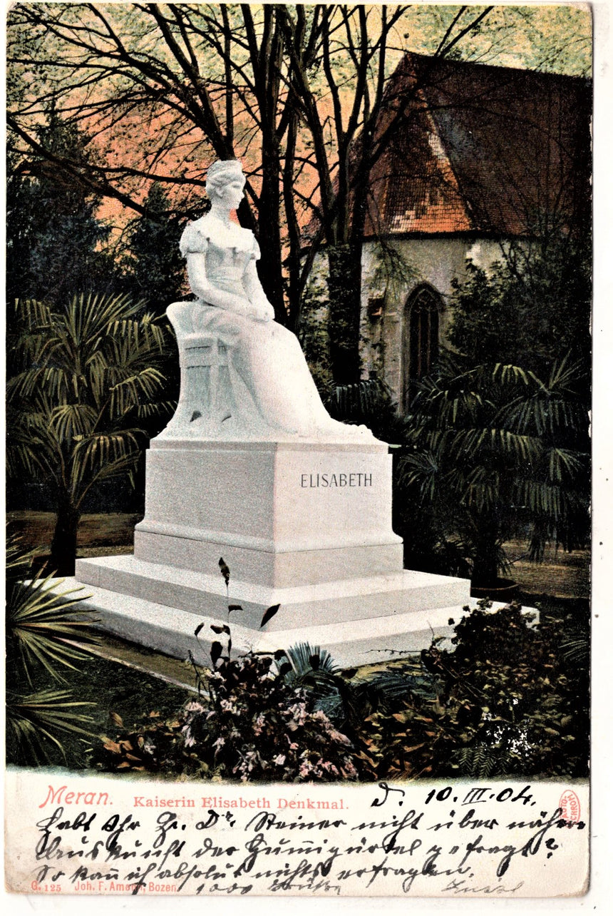 Cartolina antica Merano monumento Kaiserin Elisabeth denkmal