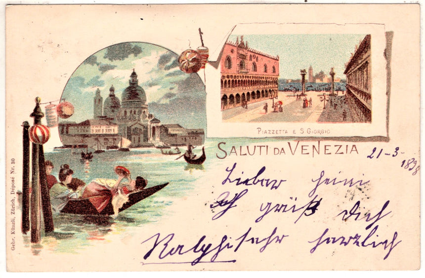 Cartolina antica V enezia Saluti da Venezia piazza S.Giorgio x Austria