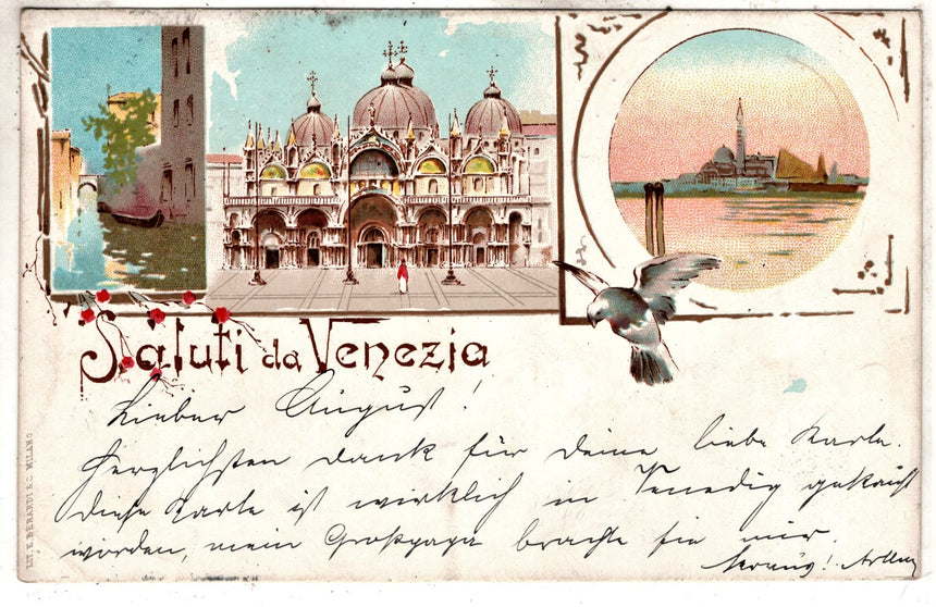 Cartolina antica Venezia Saluti da Venezia spedita a Seitenstetten