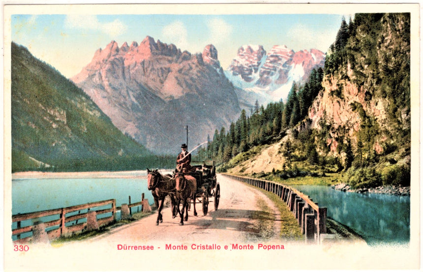 Cartolina antica Cortina Durrensee Monte Cristallo e monte Popena