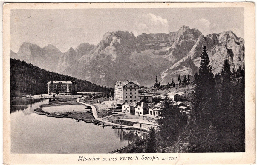 Cartolina antica Cortina lago di Misurina verso il Sorapis