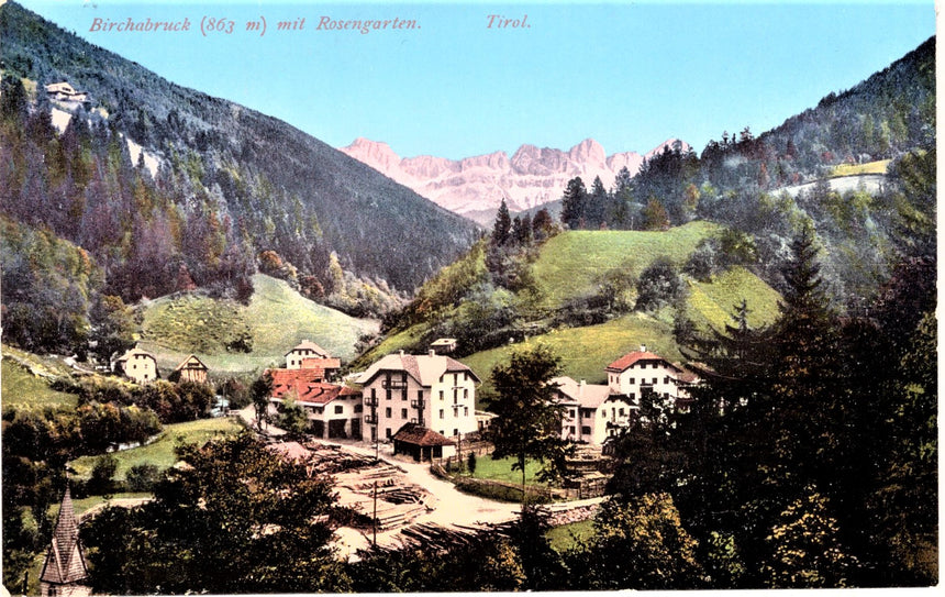 Cartolina antica Birchabruck mit Rosengarten Tirol Ponte Nova Val d Ega