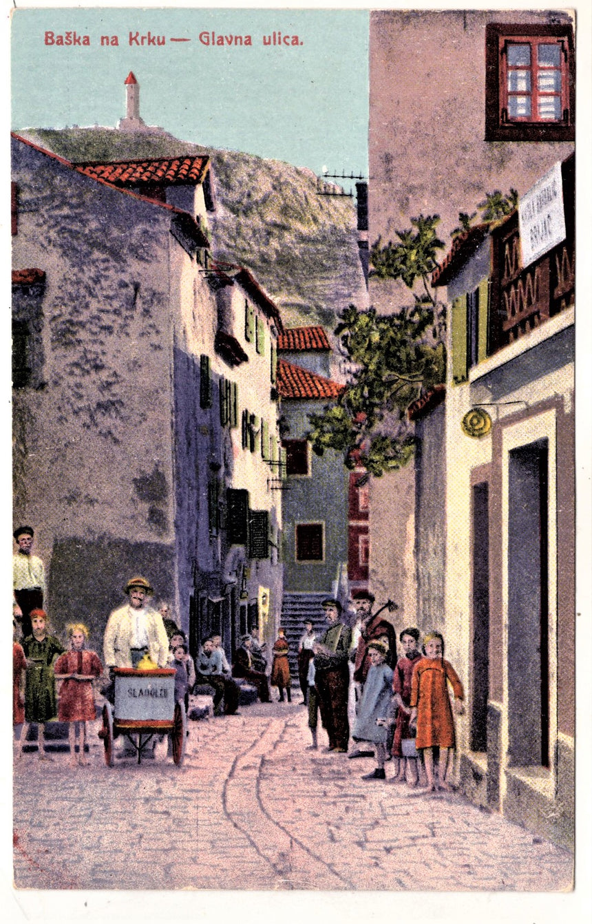 Cartolina antica Baska na Krku Glavna ulica Croazia