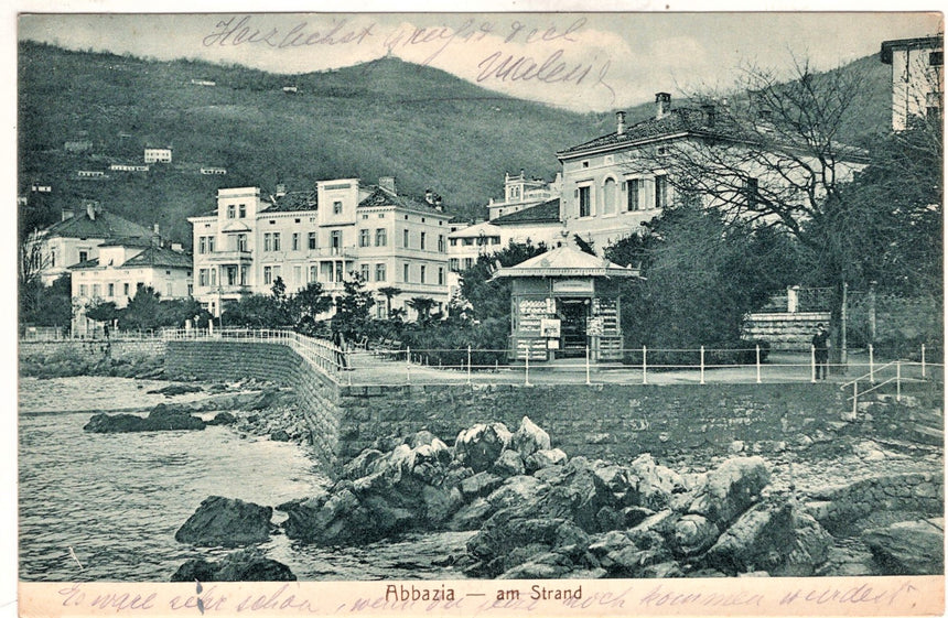 Cartolina antica Abbazia am strand particolare Croazia