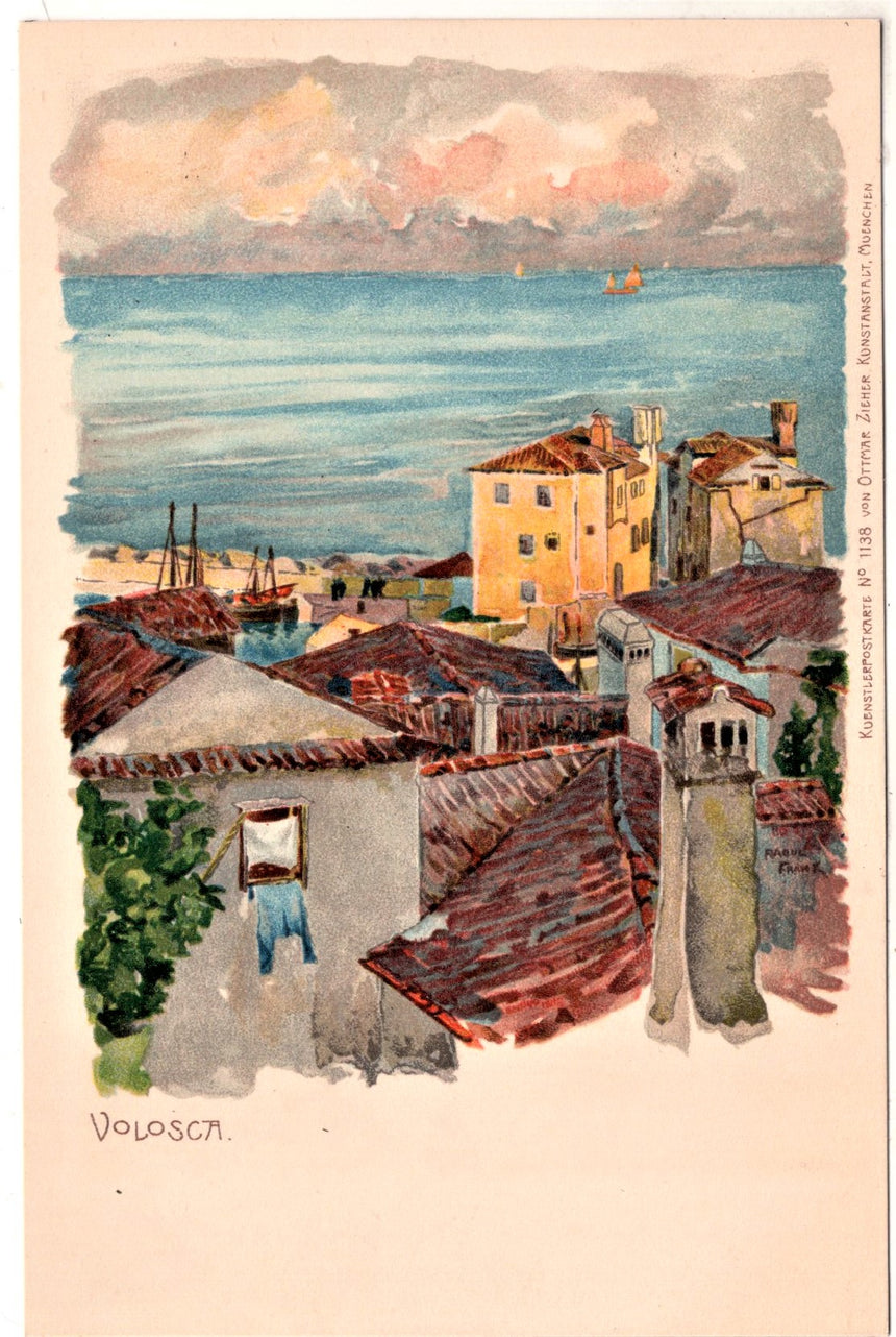 Cartolina antica Volosca Abbazia Croazia panorama