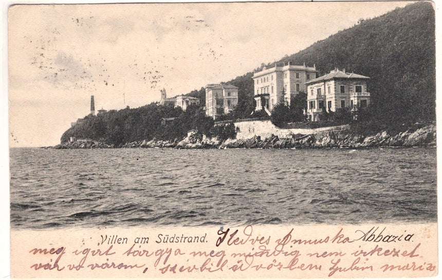 Cartolina antica Abbazia villen am Sudstrand Croazia