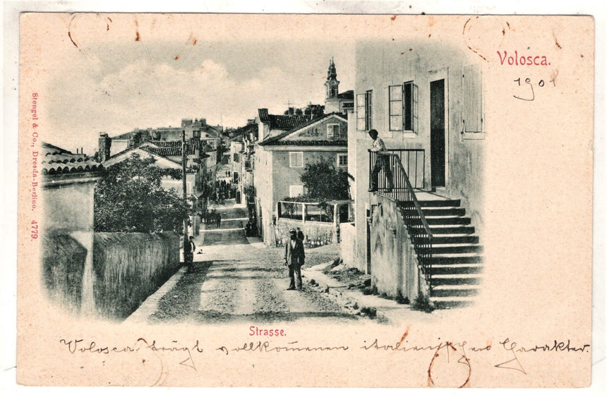 Cartolina antica Volosca Strasse una strada Abbazia Croazia