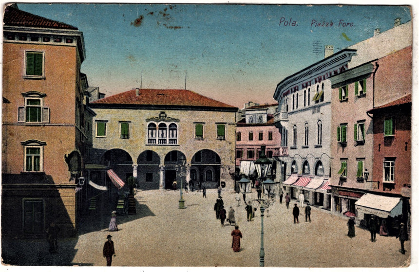Cartolina antica Pola piazza Foro antiko Istria Croazia