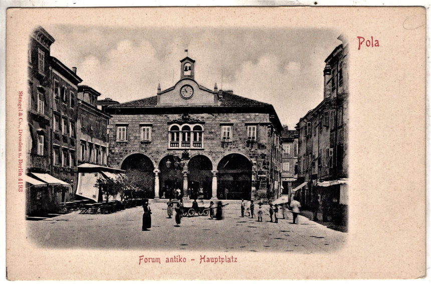 Cartolina antica Pola Forun antiko Istria Croazia