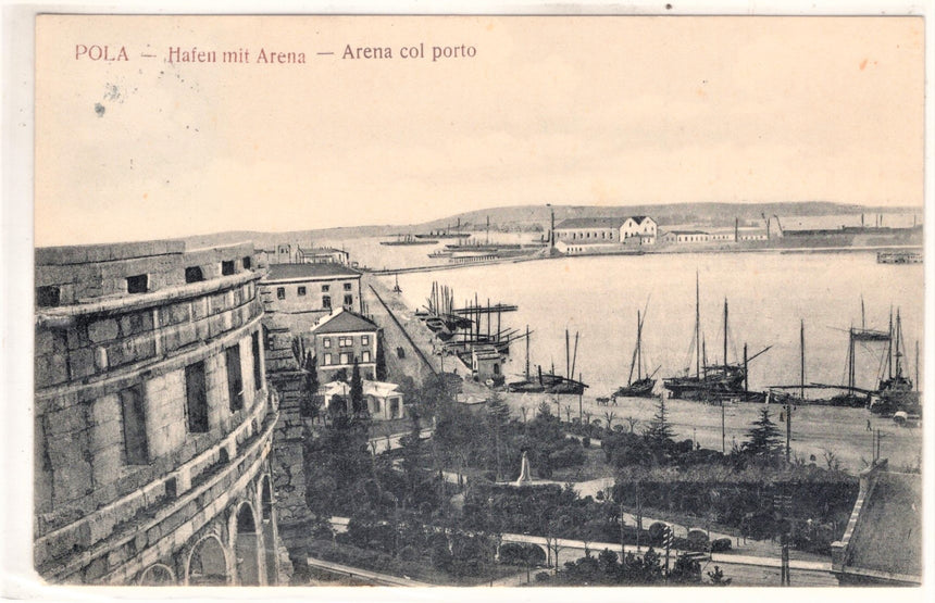 Cartolina antica Pola Arena col Porto Croazia