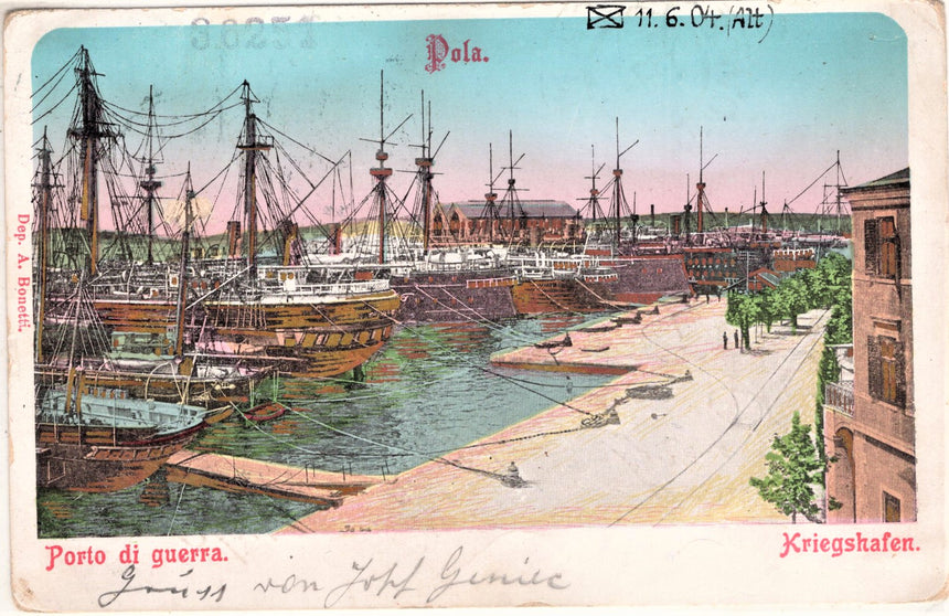 Cartolina antica Pola navi nel Porto di guerra Kriegshafen Croazia