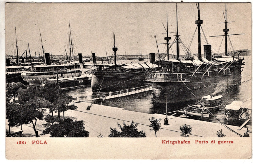 Cartolina antica Pola Croazia Kriegshafen navi al porto di guerra