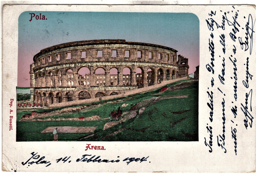 Cartolina antica Pola Arena spedita a Pergine Trentino