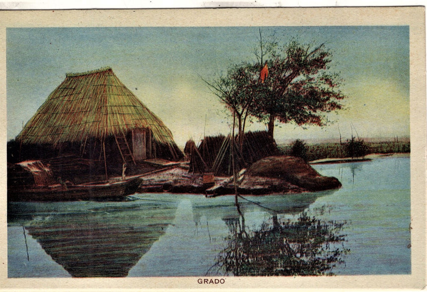 Cartolina antica Grado capanne Croazia