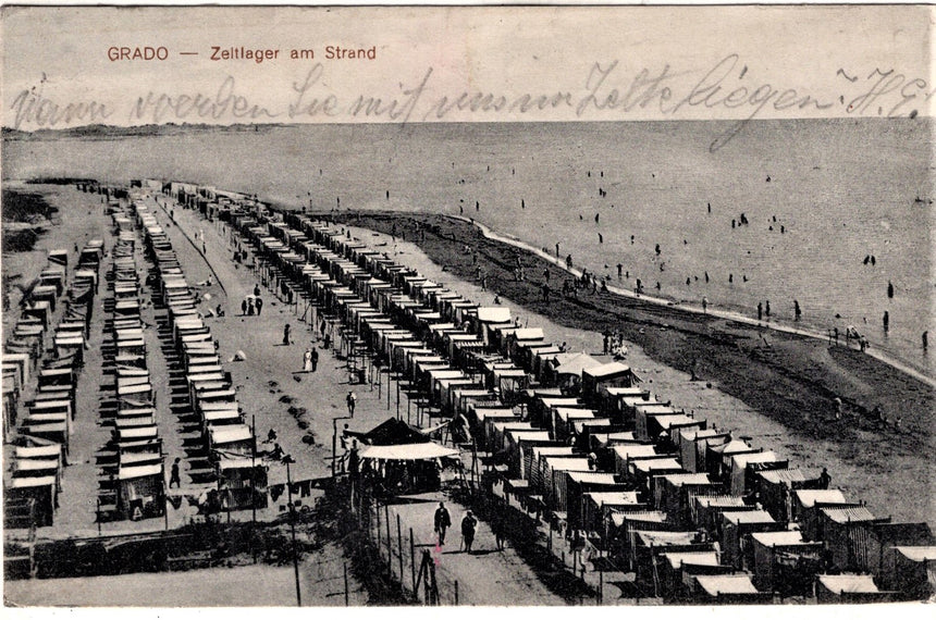 Cartolina antica Grado la spiaggia Zeltlager am Srand Croazia