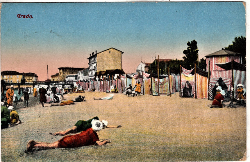 Cartolina antica Grado la spiaggia