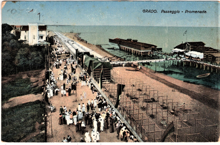 Cartolina antica Grado la spiaggia passeggio promenade Croazia