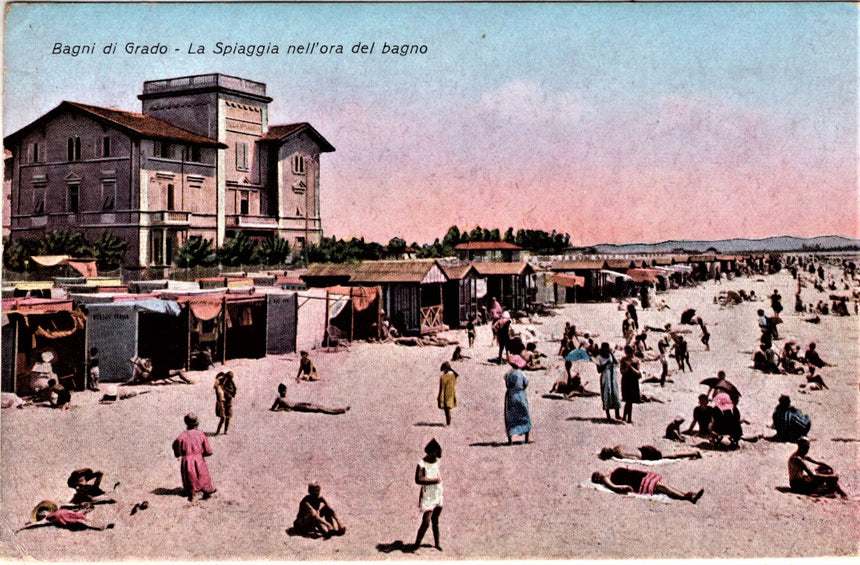 Cartolina antica Grado bagni di Grado la spiaggia