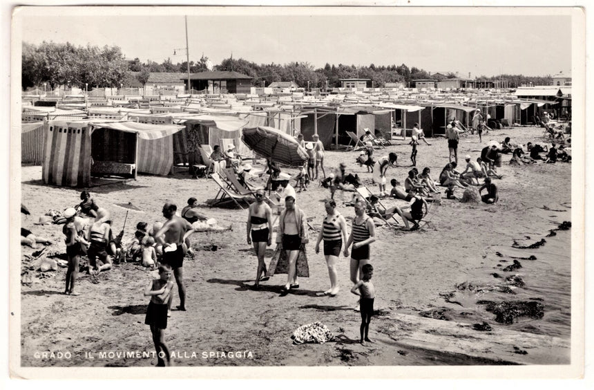 Cartolina antica Grado il movimento alla spiaggia Croazia