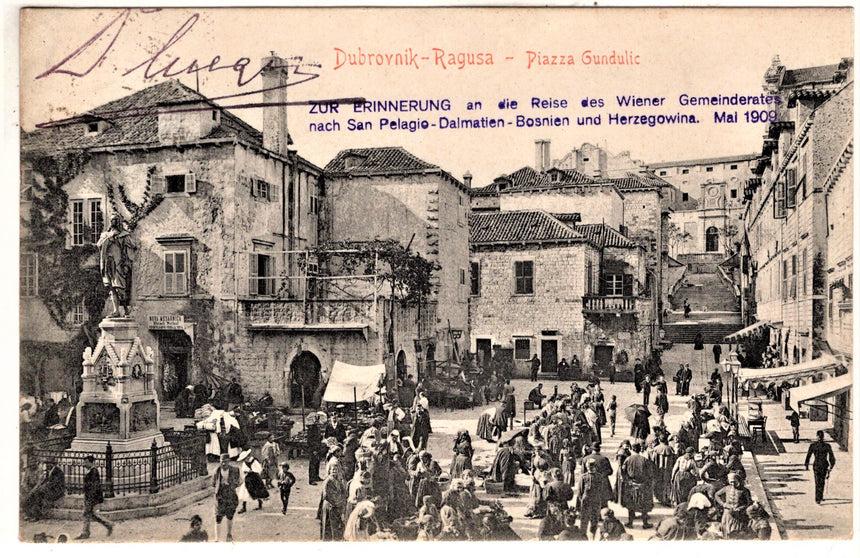 Cartolina antica Ragusa piazza Gundulic Croazia