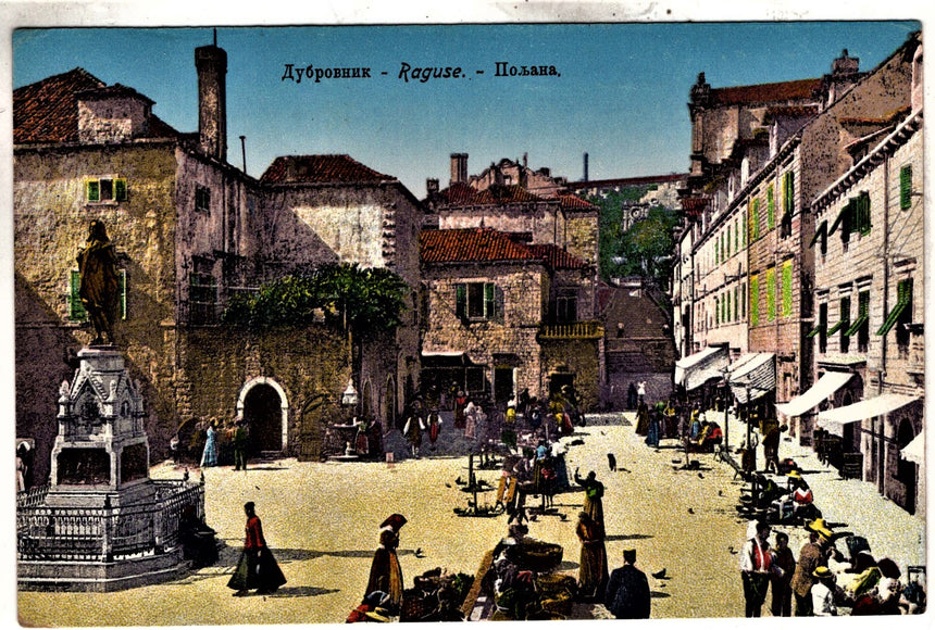Cartolina antica Ragusa la piazza Gundulic Croazia