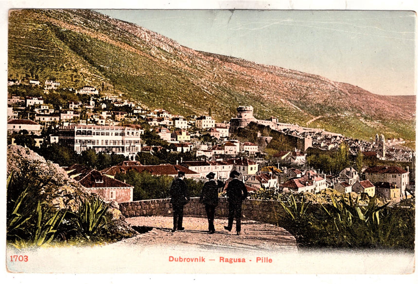 Cartolina antica Ragusa Pille panorama Croazia