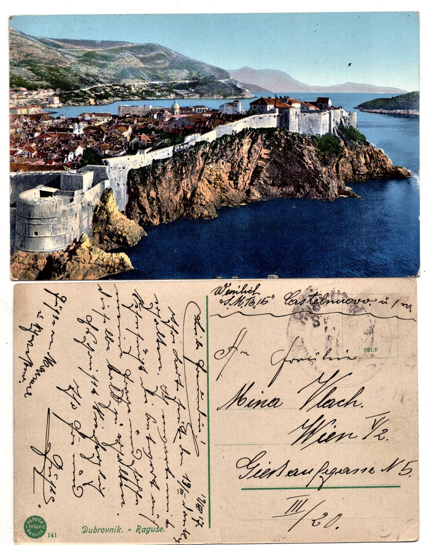 Cartolina antica Ragusa panorama Croazia