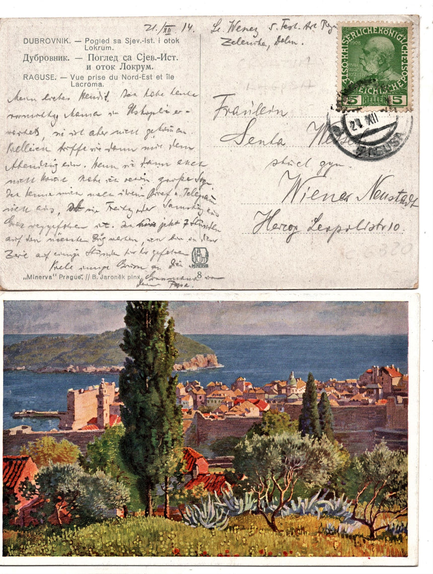 Cartolina antica Ragusa Vue prise du nord estet ile Lacroma