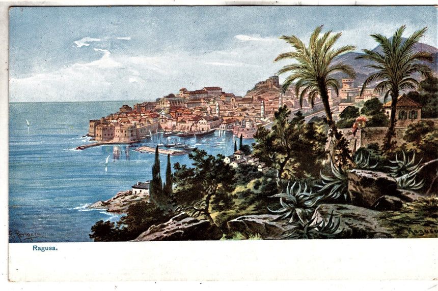 Cartolina antica Ragusa panorama Croazia