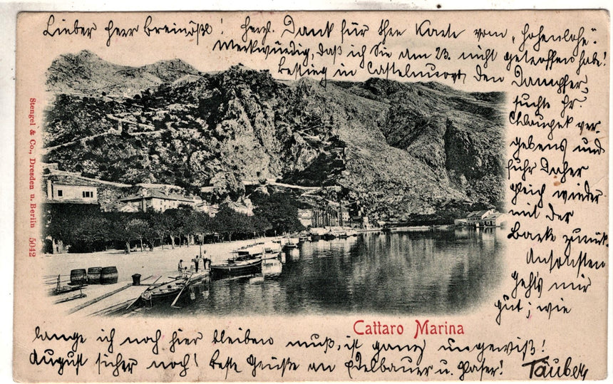 Cartolina antica Cattaro la marina Montenegro Croazia