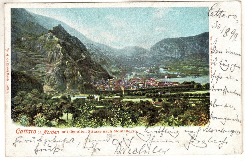 Cartolina antica Cattaro la vecchia strada per Montenegro Croazia