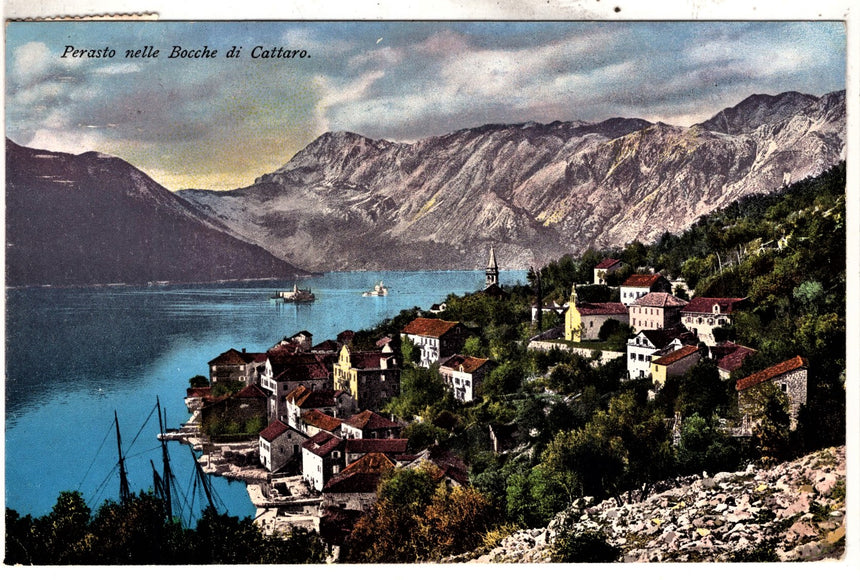 Cartolina antica Perasto Cattaro panorama Montenegro Croazia