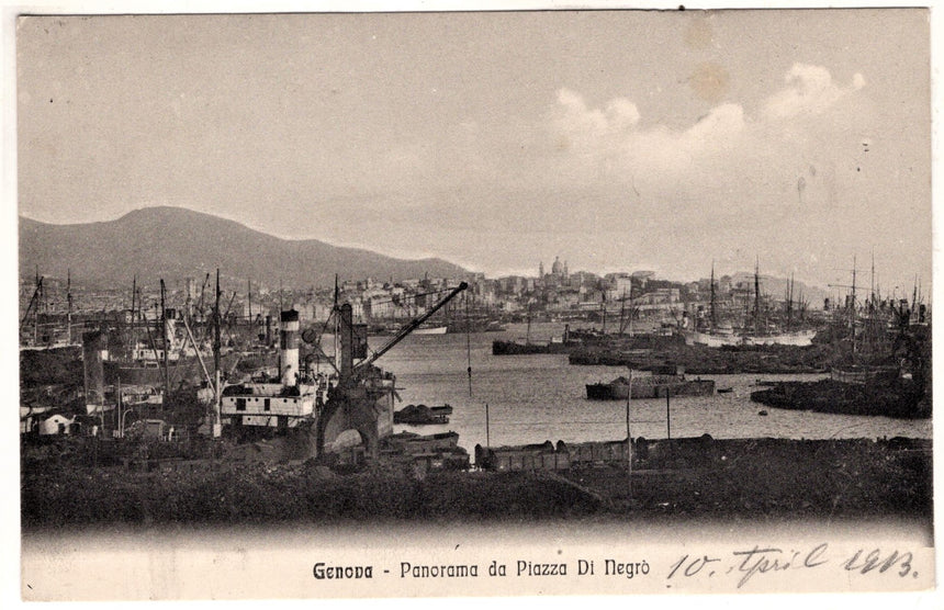 Cartolina antica Genova panorama da piazza Di Negro